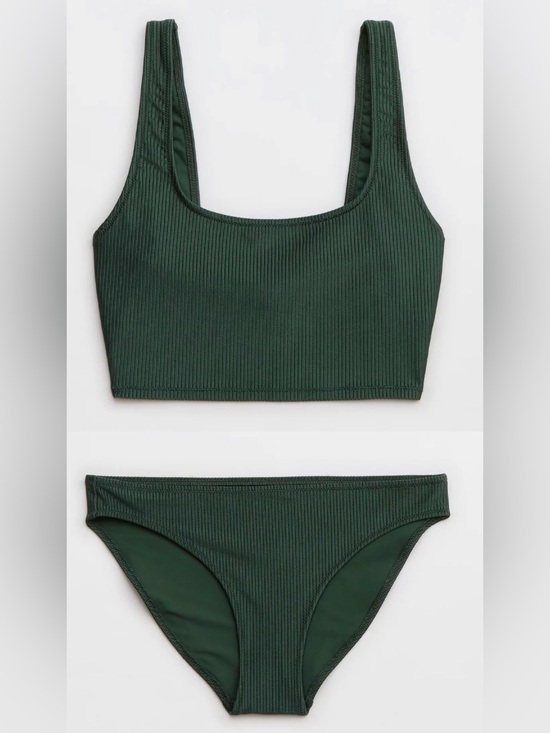 aerie Other - NWT Aerie FULL SET Shine Rib Longline Scoop Top + Full Coverage Bottom Green L